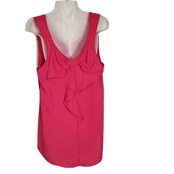 Maurices Womens Top Large Pink Sleeveless Bow Hi Low Scoop Neck Blouse Polyester - Picture 2 of 9